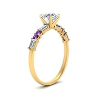 Vintage Classic Engagement Ring yellow gold plated Natural Amethyst Marquise shape purple color Side Stone Engagement Rings prong Setting in Size 4 Casual Wear for Gift