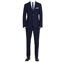 Flat Collar Style Mens Navy Blue Suits 2 Piece