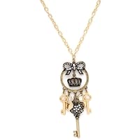 CLEARANCE - Gold Charms Crystal Bow, Key and Crown Necklace