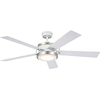 Kichler 56 Inch Salvo 5 Blade LED Indoor Ceiling Fan with Etched Cased Opal Glass in White with White Blades and Brushed Nickel Accents