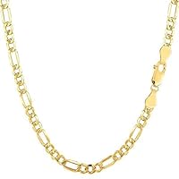14k REAL Yellow Gold 3.5mm, 4.6mm, 5.4mm, Or 6.5mm Shiny Diamond-Cut Alternate Classic Mens Hollow Figaro Chain Necklace for Pendants and Charms with Lobster-Claw Clasp (7
