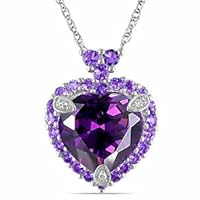 3Ct Heart Cut Amethyst Halo Pendant Necklaces 14K White Gold Plated Free Chain