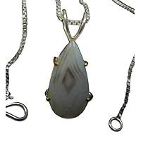 925 Sterling Silver Plated Pear Agate gemstone pendant Necklace Wedding Jewelry