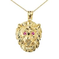 SOLID YELLOW GOLD DIAMOND CUT LION HEAD PENDANT NECKLACE - Gold Purity:: 14K, Pendant/Necklace Option: Pendant With 18