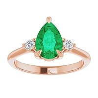 Minimalist Pear Shape 2.5 CT Emerald Ring 14k Gold, Tear Drop Green Emerald Ring, Three Stone Emerald Wedding Bridal Ring, May Birthstone Ring, Proposal Ring, Promise Ring, Anniversary Ring