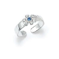925 Sterling Silver Blue CZ Cubic Zirconia Simulated Diamond Flower Toe Ring Jewelry for Women