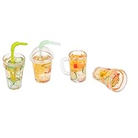 4 Pcs Dollhouse Miniature Mini Resin Fruit Tea Cup Drink Beverage Toy Accessory