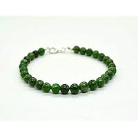 Precious-GEMS Jewelry Natural Green Chrome Diopside Smooth 6-7MM Round Beaded Silver Clasp Bracelet | Chrome Diopside Bracelet, Healing for Men & Women Jewelry