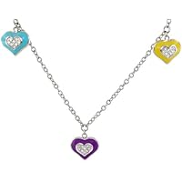 Girl's Rhodium-Plated Necklace with Enamel & Pave Heart Charms