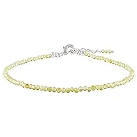 Natural Peridot 2-2.5mm Round Shape Faceted Cut Gemstone Beads 7 Inch Adjustable Silver Plated Clasp Bracelet For Men, Women. Natural Gemstone Stacking Bracelet. | Lcbr_05050
