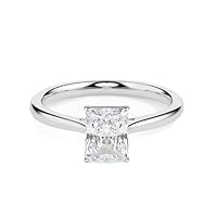 Riya Gems 1.80 CT Radiant Diamond Moissanite Engagement Ring Wedding Ring Eternity Band Vintage Solitaire Halo Hidden Prong Setting Silver Jewelry Anniversary Promise Ring Gift