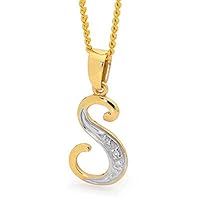 0.01 CT Round Cut Created Diamond Initial Letter S Pendant Necklace 14k Yellow Gold Over