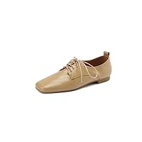 TinaCus Women's Soft Leather Handmade Square Toe Lace Up Comfortable Office Oxford Flats Shoes
