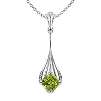 1 CT Cushion Cut Created Peridot Solitaire Drop Pendant Necklace 14k White Gold Finish