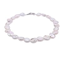 JYX Pearl Necklace Single-Strand 16-17mm White Freshwater Cultured Coin Baroque Pearl Necklace for Women 18.5