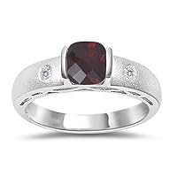 0.04 Cts Diamond & 0.70 Cts Garnet Ring in 14K White Gold