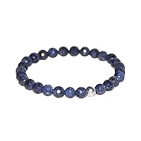 Unisex gem blue sapphire8mm round faceted beads stretchable 7 inch bracelet for men,women-Healing, Meditation,Prosperity,Good Luck Bracelet #Code - stbr-04166