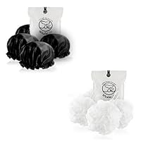 Shower Cap Black Double Layer 4pack & Bath loofah Sponge White 4pack for Men & Women