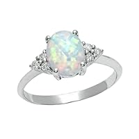 Fire Opal 925 Sterling Silver White Gold Over Wedding Engagement Womens Rings