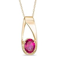 Lab Created Oval 6.00MM Red Ruby Gemstone July Birthstone Heart Pendant Necklace Charm in 10k SOLID Yellow Gold With 18