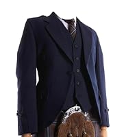 Vogue Wears Men's Scottish Navy Blue Wool Argyle Argyll Kilt Jacket with 5 Button Waistcoat Vest Custom Made