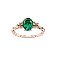 1 CT Antique Emerald Engagement Ring For Women 14k Rose Gold Emerald Bridal Ring Vintage Emerald Leaf Style Wedding Ring Unique Anniversary Rings