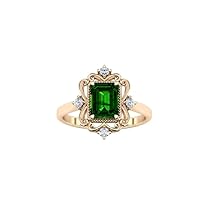 6.5 CT Unique Green Tsavorite Garnet Engagement Ring Emerald Cut Tsavorite Garnet Art Deco Bridal Promise Ring 18k Gold Green Gemstone Wedding Ring