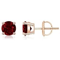 ANGEL SALES 1.00 Ct Round Cut CZ Red Garnet Solitaire Stud Earrings For Girls & Women's 14K Rose Gold Finish