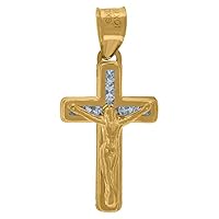 10k Yellow Gold Unisex CZ Cubic Zirconia Simulated Diamond Polished Finish Crucifix Cross Religious Charm Pendant Necklace Jewelry for Women