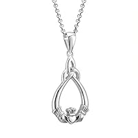Biddy Murphy 925 Sterling Silver Irish Claddagh Necklace, Authentic Fine Celtic Pendant Jewelry for Women, Handcrafted by Artisan Jewelers in Ireland, Includes 2