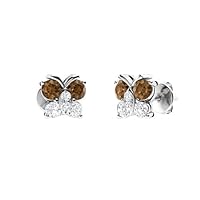 K Gallery 1.00Ctw Oval Chocolate Diamond Cluster Stud Earrings 14K White Gold Finish