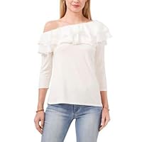 Vince Camuto Ruffle One Shoulder Top, New Ivory, X-Large