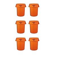 Rubbermaid Commercial Products BRUTE Heavy Duty Round Trash Can/High Visibility Garbage Can, 32-Gallon, Orange, Wastebasket for Home/Garage/Mall/Office/Stadium/Bathroom, Pack of 6