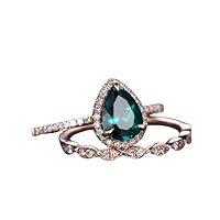 Green 1.5 CT emerald engagement ring set rose gold emerald ring vintage diamond halo ring May birthstone ring wedding ring set promise ring