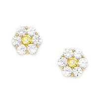 14k Yellow Gold November Yellow CZ Large Flower Screw Back Earrings Measures 7x8mm Jewelry for Women