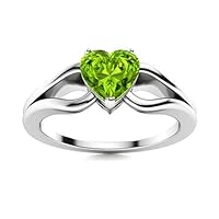 Peridot Heart Shape 6.00mm Solitaire Promise Ring | Sterling Silver 925 With Rhodium Plated | A Promise Heart Shape Ring For Womans And Girls Wear Everyday