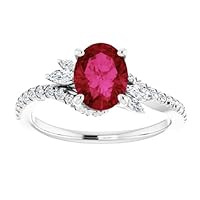 Swirl 1 CTOval Shape Ruby Engagement Ring 14K White Gold, Twisted Oval Red Ruby Ring, Infinity Genuine Ruby Diamond Ring, July Birthstone Ring