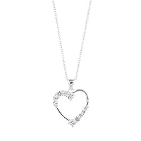 1CT Round Cut Clear CZ Diamond in 14K White Gold Plated Heart Pendant Women's Necklace 18
