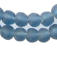 TheBeadChest African Recycled Glass Beads, Strand, for Jewelry Making, Home Decor, Handmade in Ghana (14mm, Light Blue)
