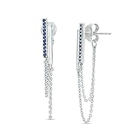 0.10 CT Created Blue Sapphire Double Chain Fashion Earrings 14K White Gold Finish
