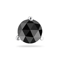 Round Rose Cut Black Diamond Men's Stud Three Prong Earrings AA Quality in 18K White Gold Available in Small to Large Sizes