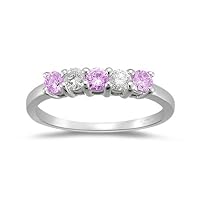 0.20 Cts Diamond & 0.39 Cts AA Pink Sapphire Ring in 18K White Gold