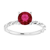 2.5 CT Infinity Ruby Engagement Ring 14k White Gold, Cable Red Ruby Diamond Ring, Twist Swirl Ruby Ring, Rope Ruby Ring, July Birthstone Ring