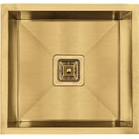 Strictly Sinks Undermount Bar Prep Sink – 18 Inch Single Bowl 16 Gauge Stainless Steel Designer Shelf Accessory – Tight 1/2″ Radius Corners Kitchen/Bar Basin With Drain Kit (Gold)