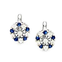 14k White Gold September Blue CZ Cubic Zirconia Simulated Diamond Flower Leverback Earrings Measures 13x9mm Jewelry for Women