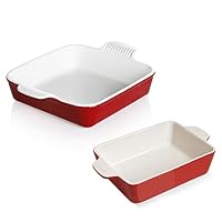 Sweejar 9 x 9 Cake Baking Pan for Brownie, Porcelain Square Bakeware with Double Handle & Rectangular Small Baking Pan, 22OZ for Cooking, Brownie, Kitchen, 6.5 x 4.9 x 1.8 Inches (Red)