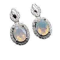 Natural Oval Ethiopian Opal Stud Earring-Cubic Zirconia Small Earring-Sterling Silver jewelry-Unique Birthday/Christmas Gift