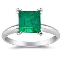0.30 Cts of 4 mm AA Square Step Cut Natural Emerald Solitaire Ring in 18K White Gold