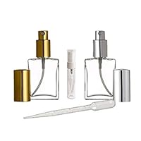2 Glass Perfume Atomizers, 1 Oz Gold and Silver Sprayers, Refillable Travel or Vanity Bottles 30ml 1 Oz Reliable, (Set of 2 Bottles - 1 of Each Color)