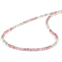 Kashish Gems & JewelsNatural (2.5cm) Natural Labradorite and Strawberry Quartz Gemstone Beaded Collar Necklace With 925 Silver Rose Gold Plated Chain (45cm)